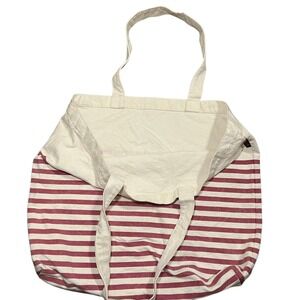 Canvas Striped Tote Bag J Crew Cream Red Beach Shoulder Bag Travel Shopper Stain